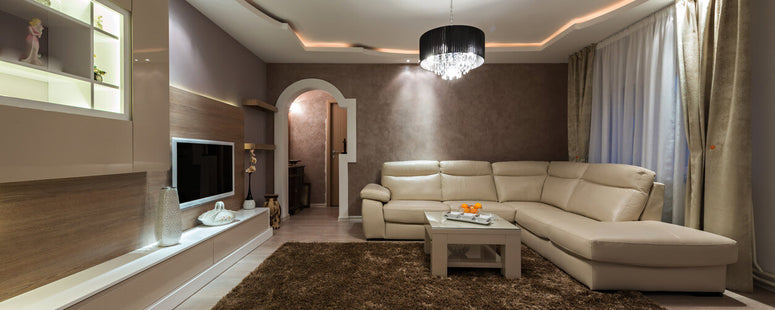 living room with chandelier