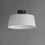 Paramount 16 inch led flush mount ceiling light with white fabric drum shade and matte black metal base
