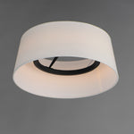 Paramount 16 inch black led flush mount ceiling light with white cylindrical fabric shade and metal frame