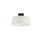 Paramount 16 led flush mount ceiling light with matte black metal base and soft white fabric shade