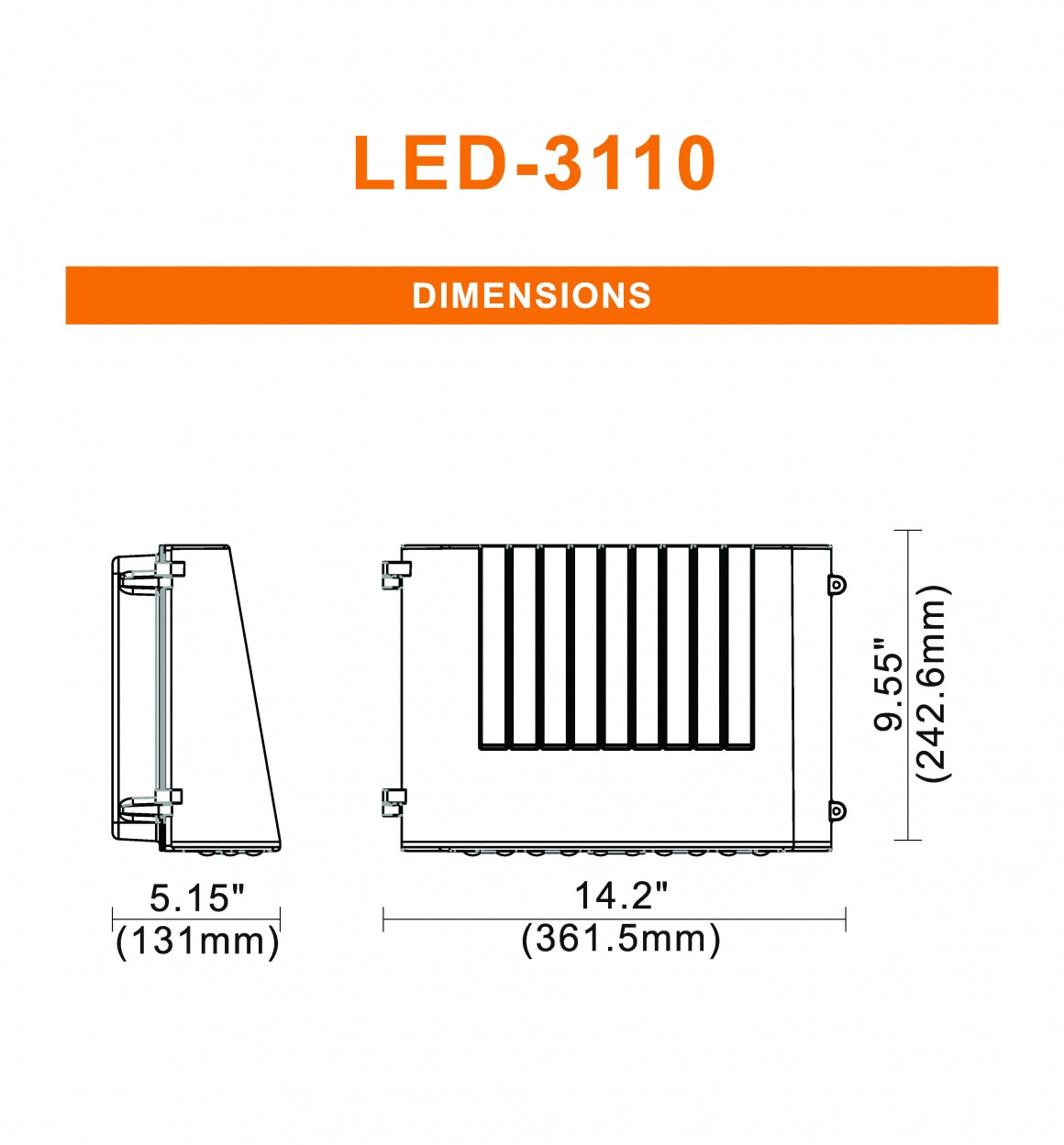 LED Full Cut Off Wall Pack, 7237 Lumen Max, Wattage 25W/45W/55W and CCT Selectable 3000K/4000K/5000K, Integrated Photocell, 120-277V