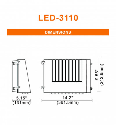 LED Full Cut Off Wall Pack, 7237 Lumen Max, Wattage 25W/45W/55W and CCT Selectable 3000K/4000K/5000K, Integrated Photocell, 120-277V