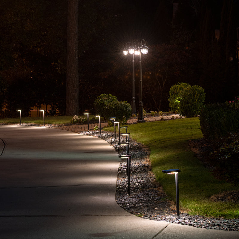 2 Pack LED Contemporary Square Solar Path Light with 3 Ground Stake Mounting Options, 80 Lumens, 2W, CCT Selectable 2700K/6000K, Black or Bronze Finish