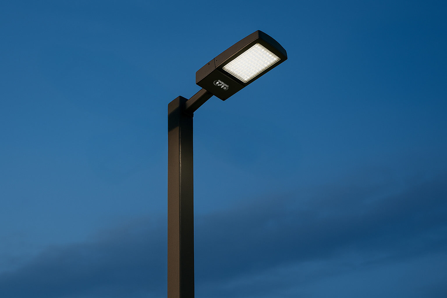 20 ft 4 Inch Square Area Lighting Pole With Single Head LED 150W Slim Line Fixture (400W+ MH or HID Equivalent), Pole Arm Mount