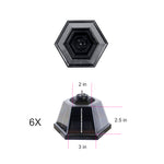 Black hexagonal solar-powered garden light shepherd with clear plastic dome and internal led array for outdoor use