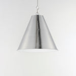 Veritas 18 inch 1-light pendant in satin nickel with brushed metallic finish and white interior conical shade