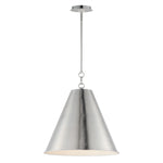A sleek veritas 18 inch 1-light pendant in satin nickel with brushed nickel finish and white interior shade