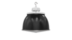 Black industrial-style Static LED UFO high bay pendant light with white mounting bracket and metallic rim in white finish