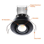 1" LV Round Gimbal Downlight: Mini-Line, 6W, 3000K, 12V, White, Black or Bronze Finish
