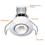1" LV Round Gimbal Downlight: Mini-Line, 6W, 3000K, 12V, White, Black or Bronze Finish