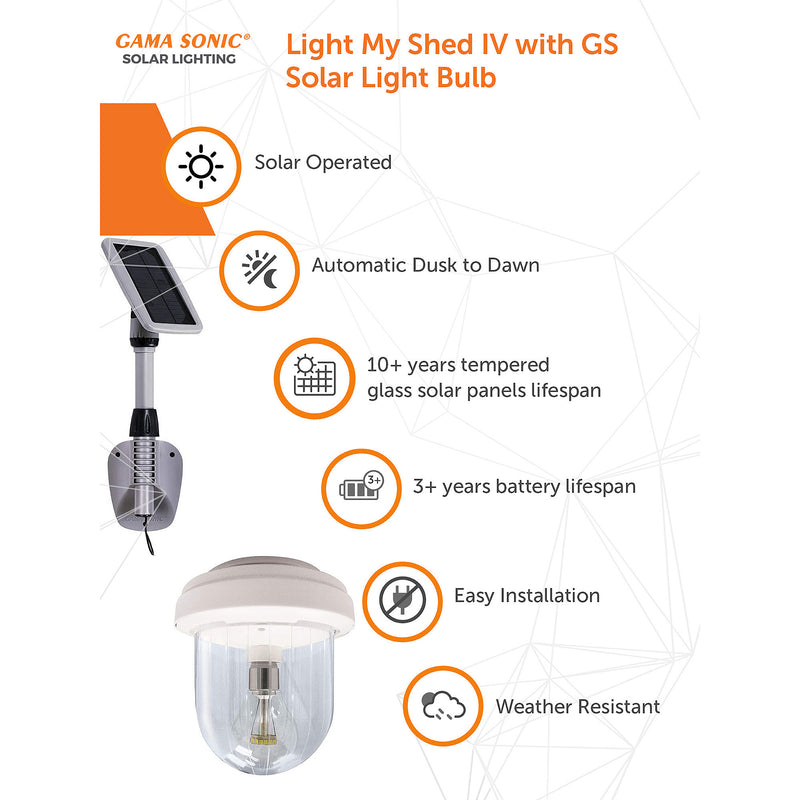 Light My Shed IV W/ 2 LED Solar Lights, 500 Lumens, 3W, 4.8V, 6000K CCT White Finish