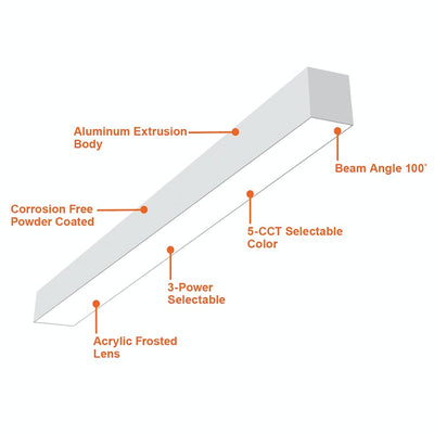 6FT Architectural Linear Downlight, 9000 Lumen Max, Wattage and CCT Selectable, 120-277V