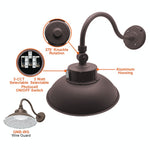 LED Gooseneck Barn Light, 6500 Lumen Max, Wattage and CCT Selectable, Integrated Photocell, 120-277V