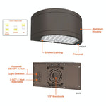 LED Semi-Circle Up/Down Wall Pack, 11,600 Lumen Max, CCT and Wattage Selectable, Integrated Photocell, 120-347V, Bronze or Black Finish
