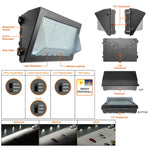 LED Wall Pack, 8,700 Lumen Max, Wattage, CCT and Optic Selectable, Integrated Photocell, 120-347V, Bronze, Black or White Finish