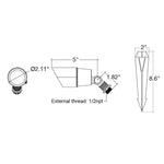 A sleek black landscape bullet light with a conical lens and threaded base for outdoor 12V use