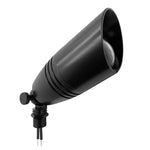 Black matte-finished landscape bullet light with conical housing and adjustable mounting base for outdoor lighting