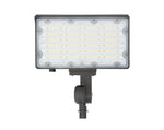 Black mini flood light with arm bracket on a white background