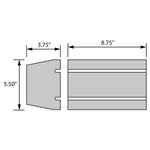 Dimensions of a rectangular wall mount with dimensions labeled
