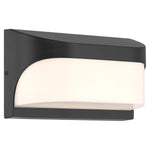 Black outdoor wall light fixture with white glass on a white background