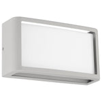 Rectangular satin finish wall light fixture with white glass cover on a white background