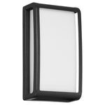 Rectangular outdoor wall light with black frame and white glass on a white background