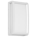 Rectangular white wall light fixture on a white background