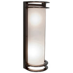 Bronze cylindrical outdoor lamp with frosted glass on a white background