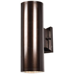 Bronze cylindrical wall light fixture on a white background