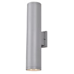 Satin cylindrical wall light fixture on a white background