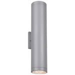 Satin cylindrical outdoor wall light fixture on a white background