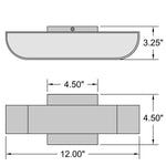 Technical drawing of a wall light with dimensions labeled