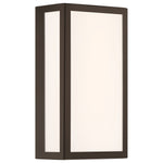 Bronze outdoor wall light fixture with white glass on a white background