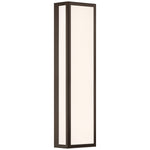 Tall rectangular light fixture with a bronze frame on a white background