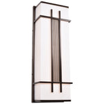 Modern outdoor wall light fixture with a white glass cover and bronze frame on a white background.