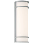 Wall-mounted light fixture with white shade and satin frame on a white background