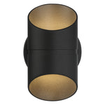 Black cylindrical light fixture on a white background