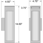 Dimensions of a rectangular wall mount light with labeled measurements on a white background