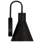 Black wall-mounted lamp with adjustable arm on a white background