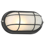 Black outdoor wall light with mesh design on a white background