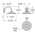 Technical drawing of a wall light with dimensions labeled