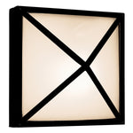 Square wall light fixture with black frame and beige interior on a white background