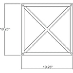 Measurement chart with a square and cross lines, labeled '10.25"'.