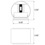 Technical drawing of a cylindrical wall light with dimensions labeled