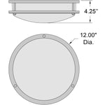 Diagram of a round flush mount with dimensions labeled