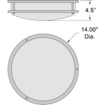 Circular ceiling light with dimensions labeled on a white background