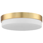 Led flush mount ceiling light with antique brushed brass finish and frosted white diffuser from roma collection