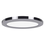 Round chrome LED Flush Mount light fixture with metallic rim on a white background