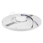 Round white LED Flush Mount light fixture with wiring on a white background