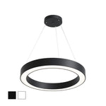 24" LED Round Suspended Fixture, 4000 Lumen Max, Wattage and CCT Selectable, 120-277V, White or Black Finish
